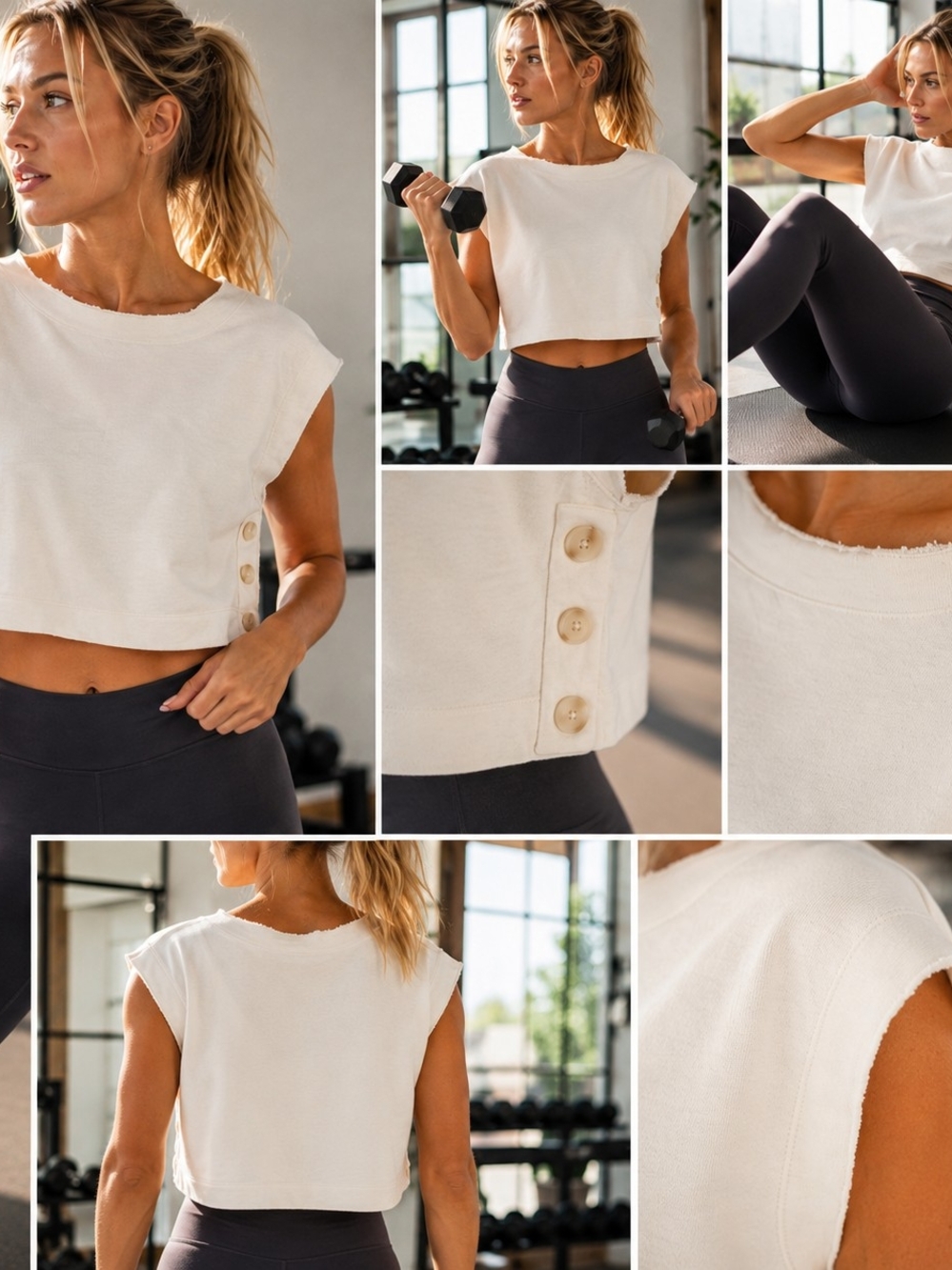NSF Cream Cropped Button-Side Muscle Tee